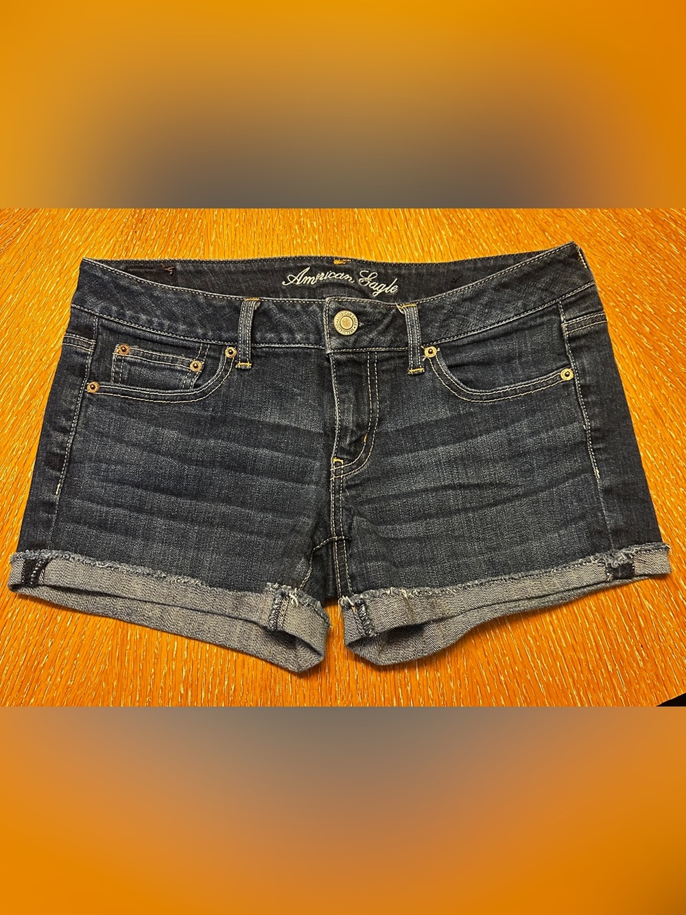 American Eagle Outfitters Dark Blue Cuffed Denim Shorts